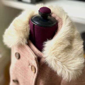 French Connection Wool Tweed Pea Coat w/Faux Fur Collar (size 4)